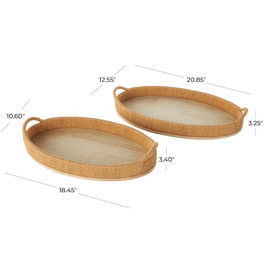 Brown Wood Tray with Wood Base Set